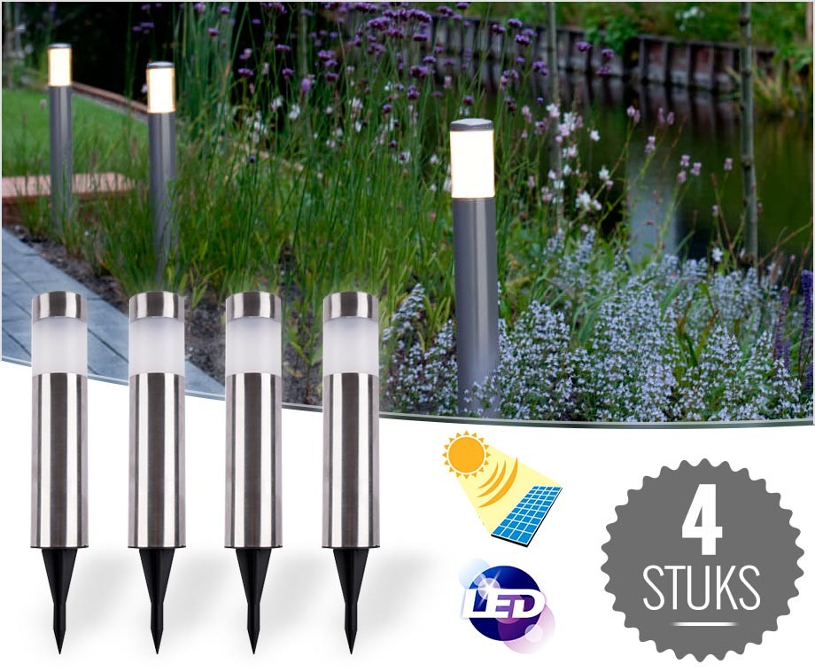 Set Van 4 Luxe LED Tuinlampen Werkt Volledig Op ZonneEnergie