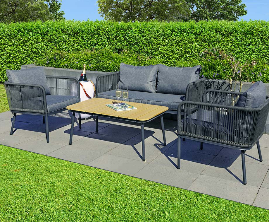 Designer Lounge Tuinset Met Dubbele Zitbank, 2 Stoelen, Kussens