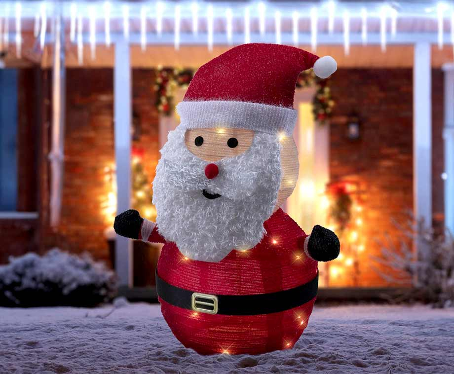 LED kerstman 68cm hoog met hoed, baard & handschoenen Tuinfiguur kerstdecoratie met 30 warm witte LED's