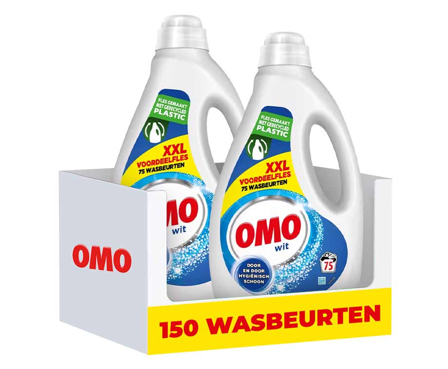 2x OMO Vloeibaar Wasmiddel Wit 75 Wasbeurten 3750 ml