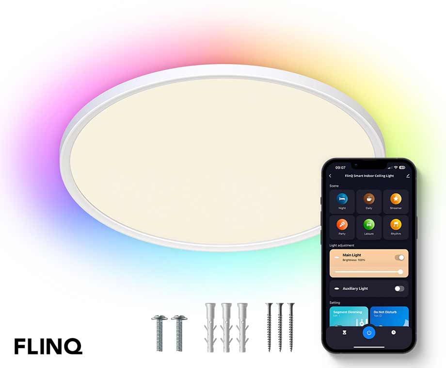 FlinQ Slimme LED Plafondlamp - Verlichting kinderkamer, slaapkamer, woonkamer - Plafond lamp verlichting - RGB Plafondlampen - Ceiling light - Plafoniere - RGB en Warm Wit Licht -