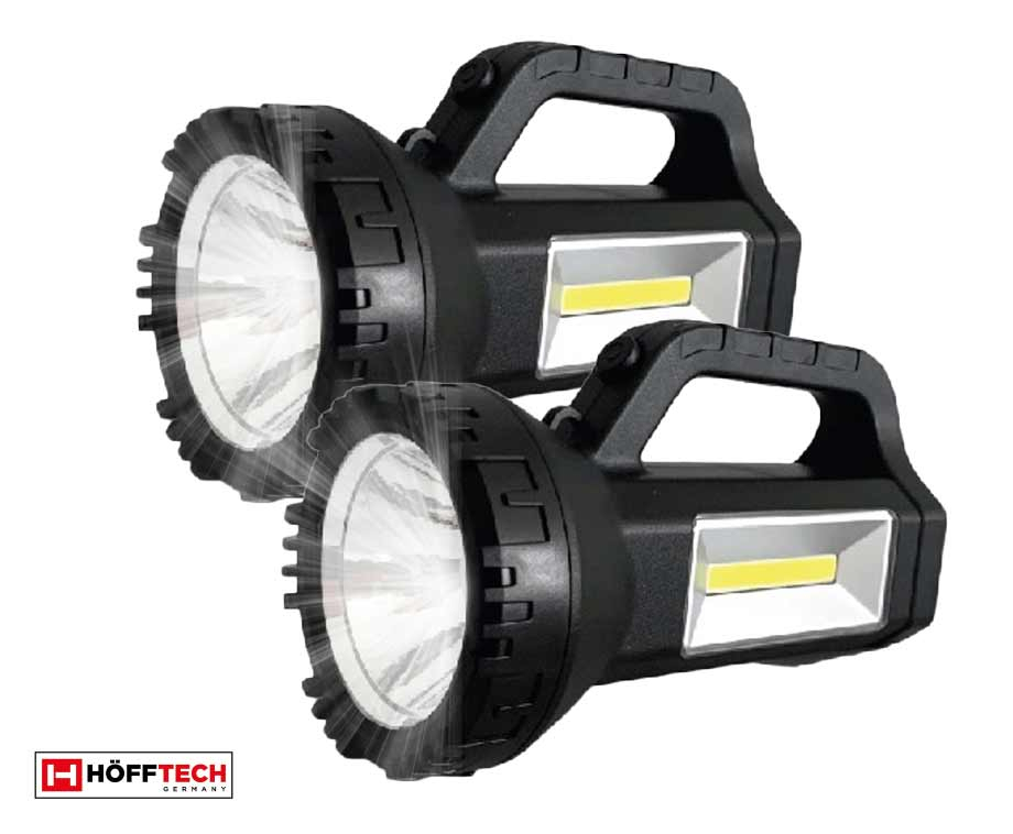 Hofftech LED Zaklamp COB - 1 Watt - met Handvat - Zwart