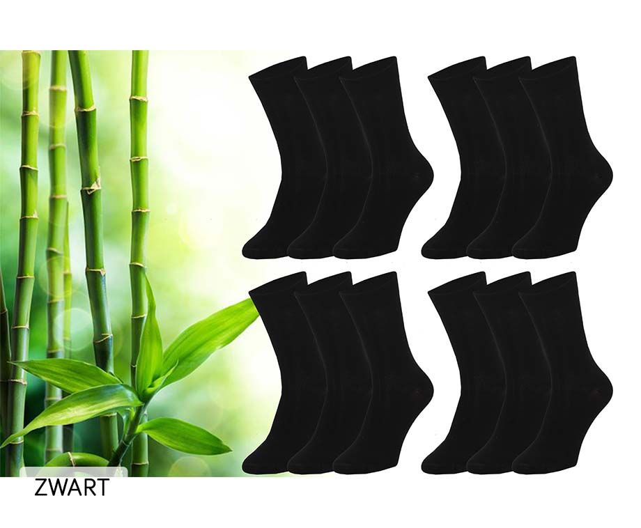 Bamboo Essentials - Bamboe Sokken Heren 43 46 - 12 Paar - Zwart - Lange Sokken - Kousen Heren Sokken - Anti Zweet - Duurzaam