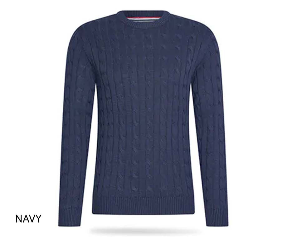 Cappuccino Italia - Heren Sweaters Cable Pullover Navy - Blauw - Maat XXL