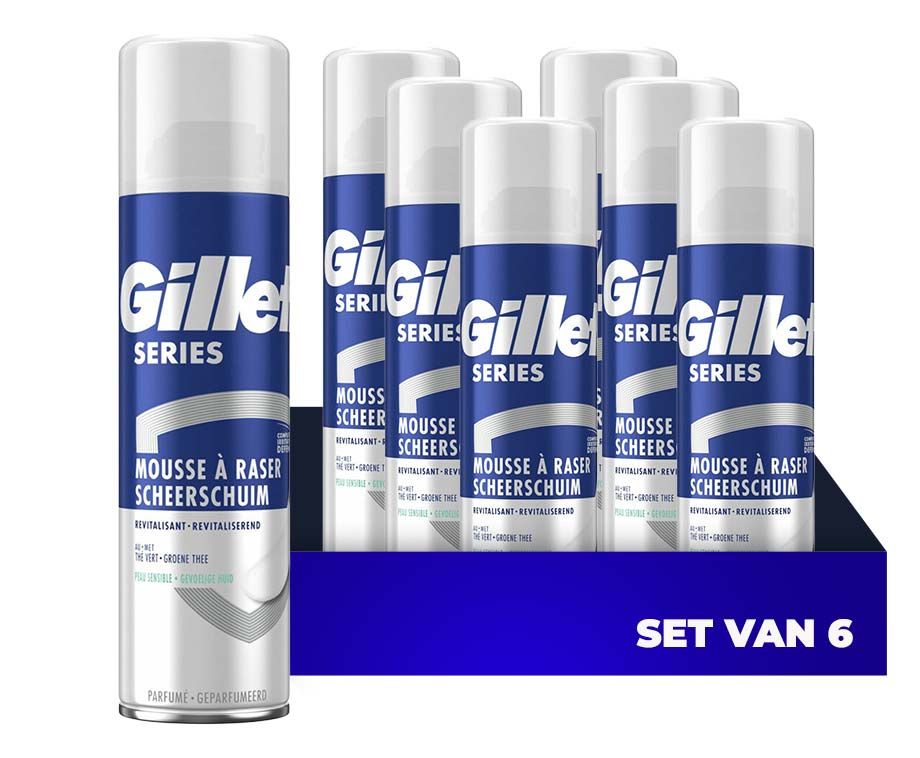 Gillette Series Revitaliserende Scheerschuim Met Groene Thee - 6 x 250 ml - Voordeelverpakking