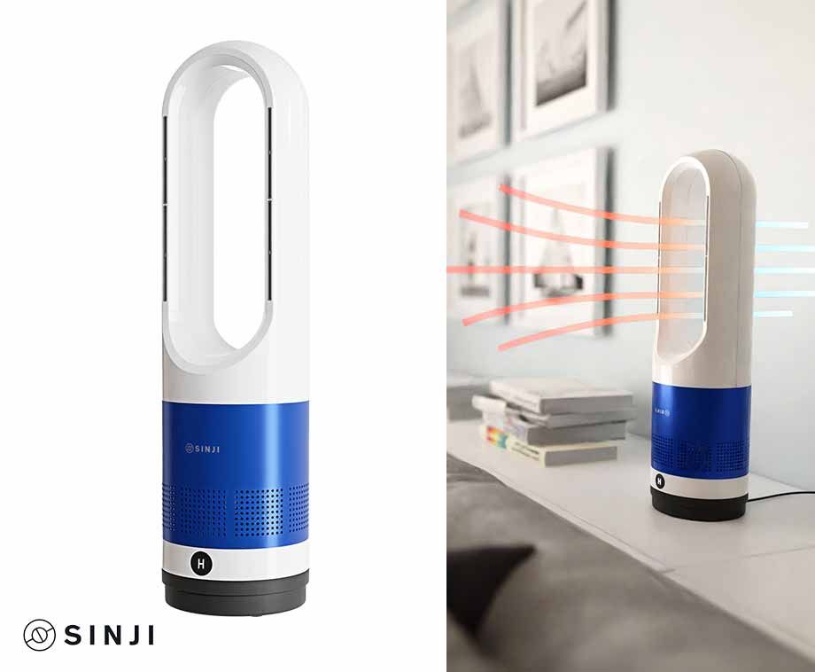 Sinji Bladeless Fan - Ventilatorkachel - Verwarming & Afkoeling - Heater - Timer en Swing functie - Verschillende Snelheden - Afstandsbediening - Wit/Blauw
