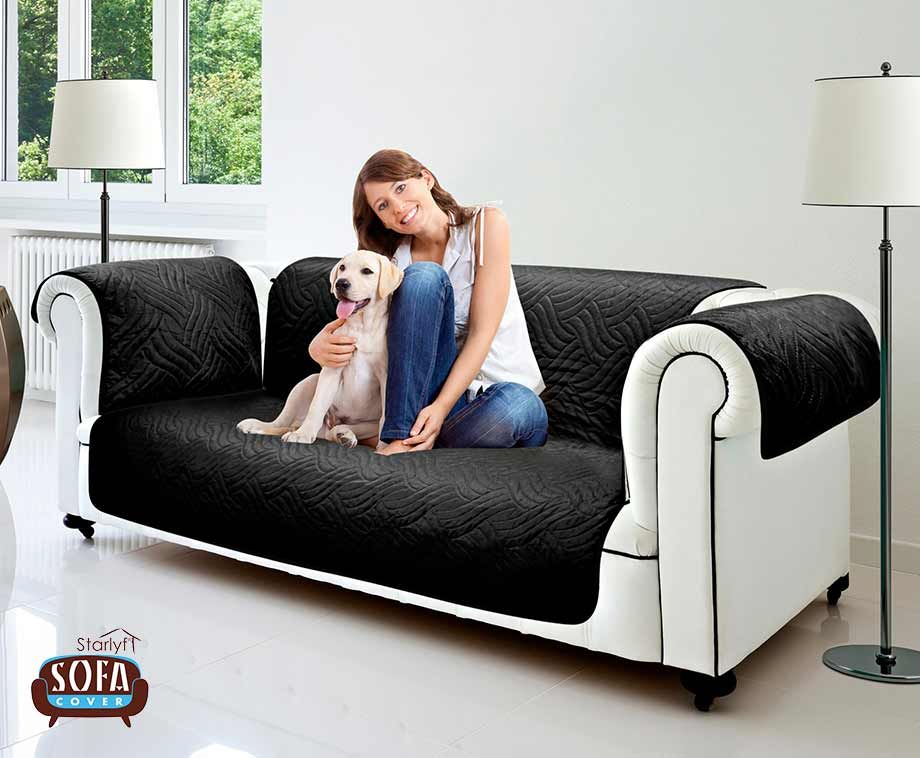 Starlyf Dubbelzijdige Sofa Cover-Zwart / grijs-3-zits bank